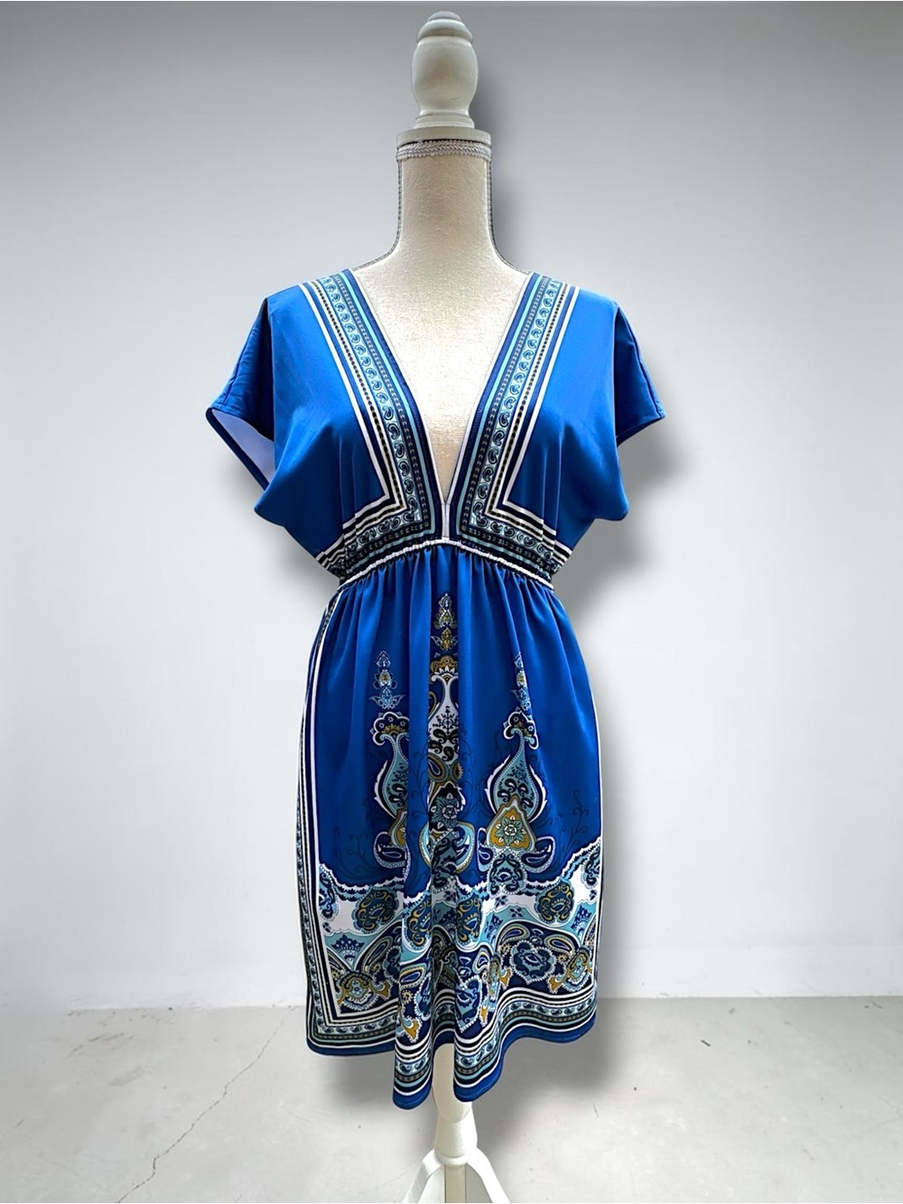 Twenty One Forever 21 Blue Paisley Boho Dress - Size M - Y2K Mallcore